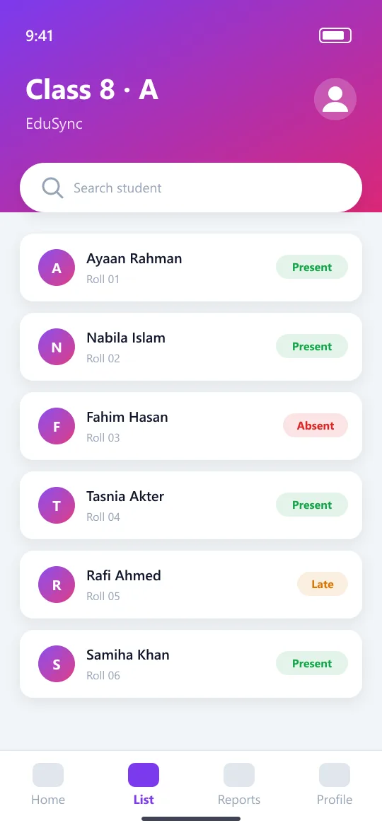 EduSync অ্যাপ স্ক্রিন 2